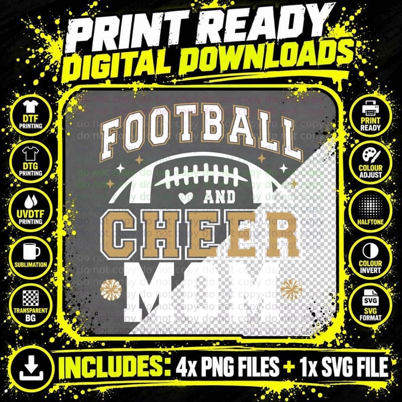 Football and Cheer Mom Cheer T-Shirt Png SVG Digital Bundle