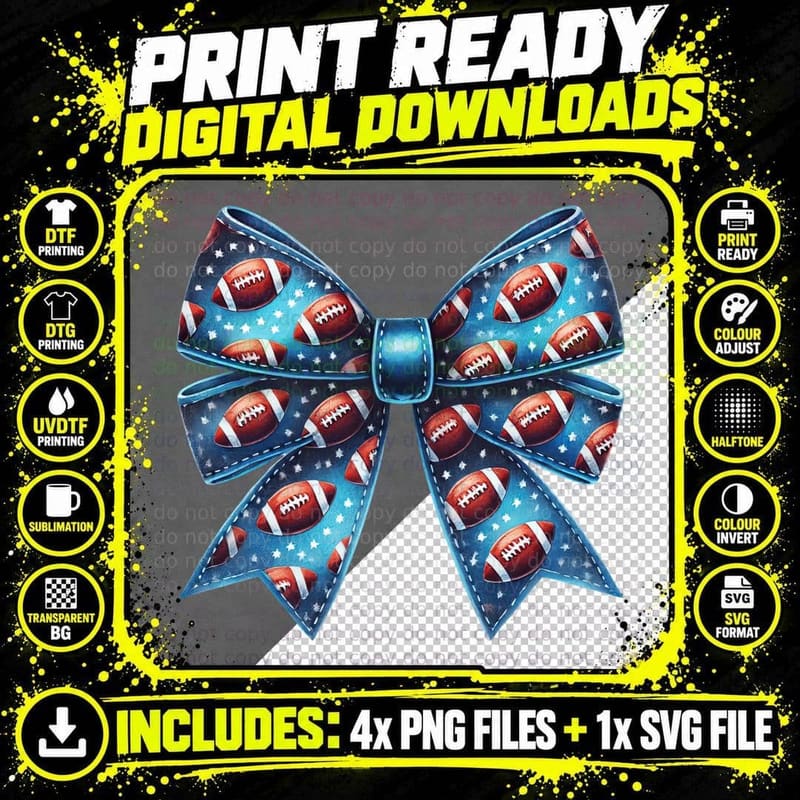 Football-Themed Bow Ribbon Football T-Shirt Png SVG Digital Bundle