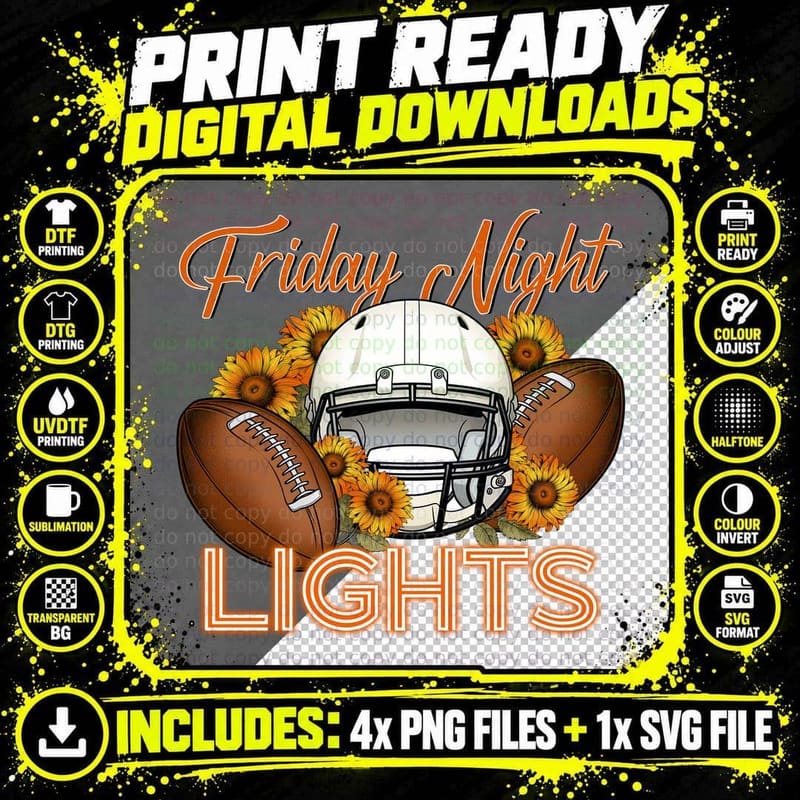 Friday Night Lights Football T-Shirt Png SVG Digital Bundle