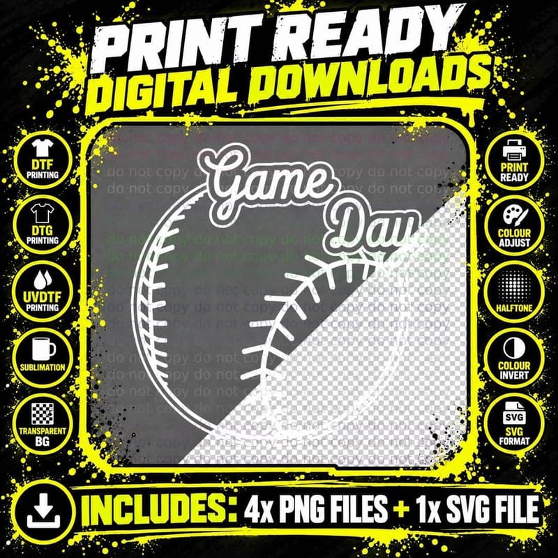 Game Day Baseball T-Shirt, Baseball-Themed Graphic Tee Png SVG Digital Bundle
