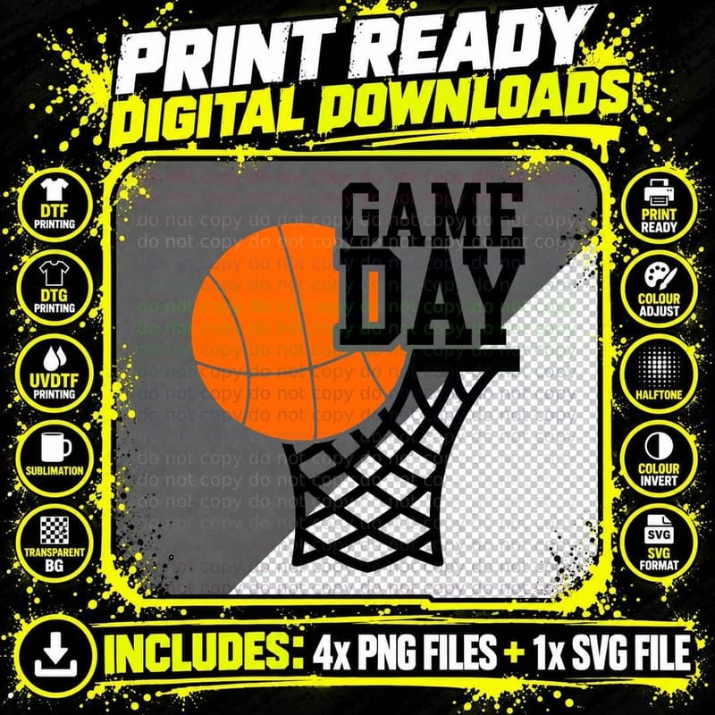 Game Day Basketball T-Shirt, Basketball Hoop with Ball Png SVG Digital Bundle