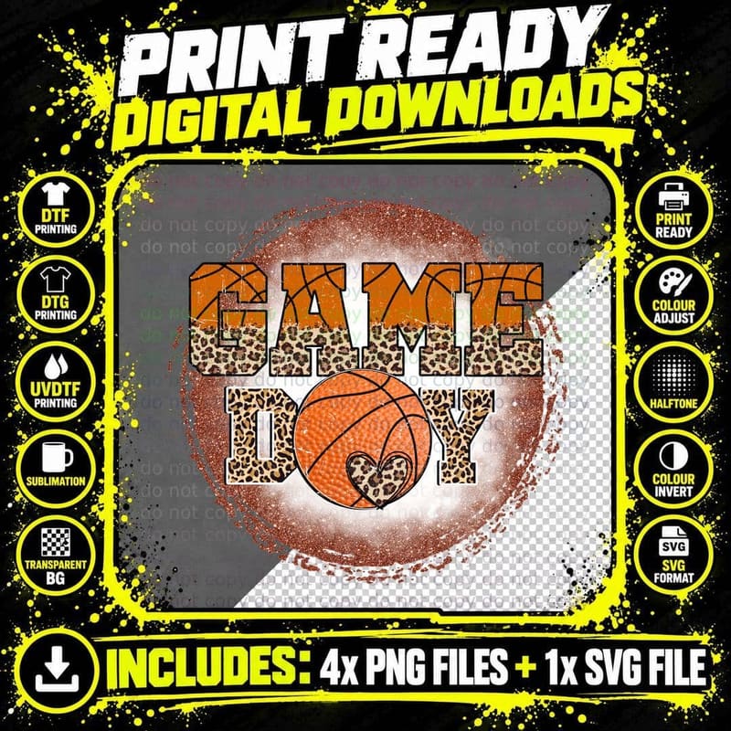 Game Day Basketball T-Shirt, Basketball-Themed Graphic Png SVG Digital Bundle