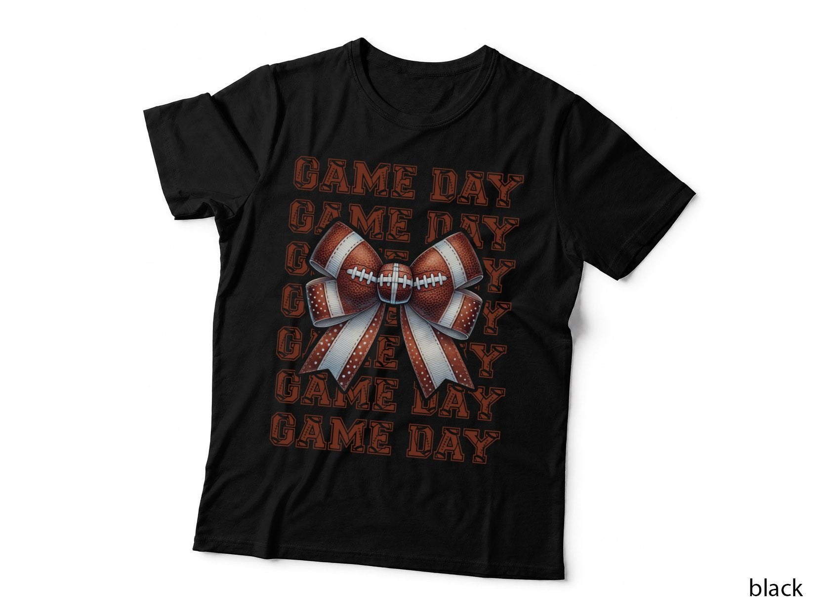 Game Day Football Art T-Shirt, Football Bow on Game Day Graphic Tee