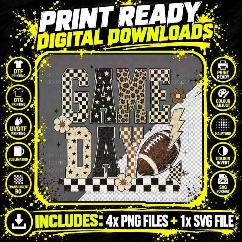 Game Day Football Art T-Shirt, Football-Themed Graphic Png SVG Digital Bundle