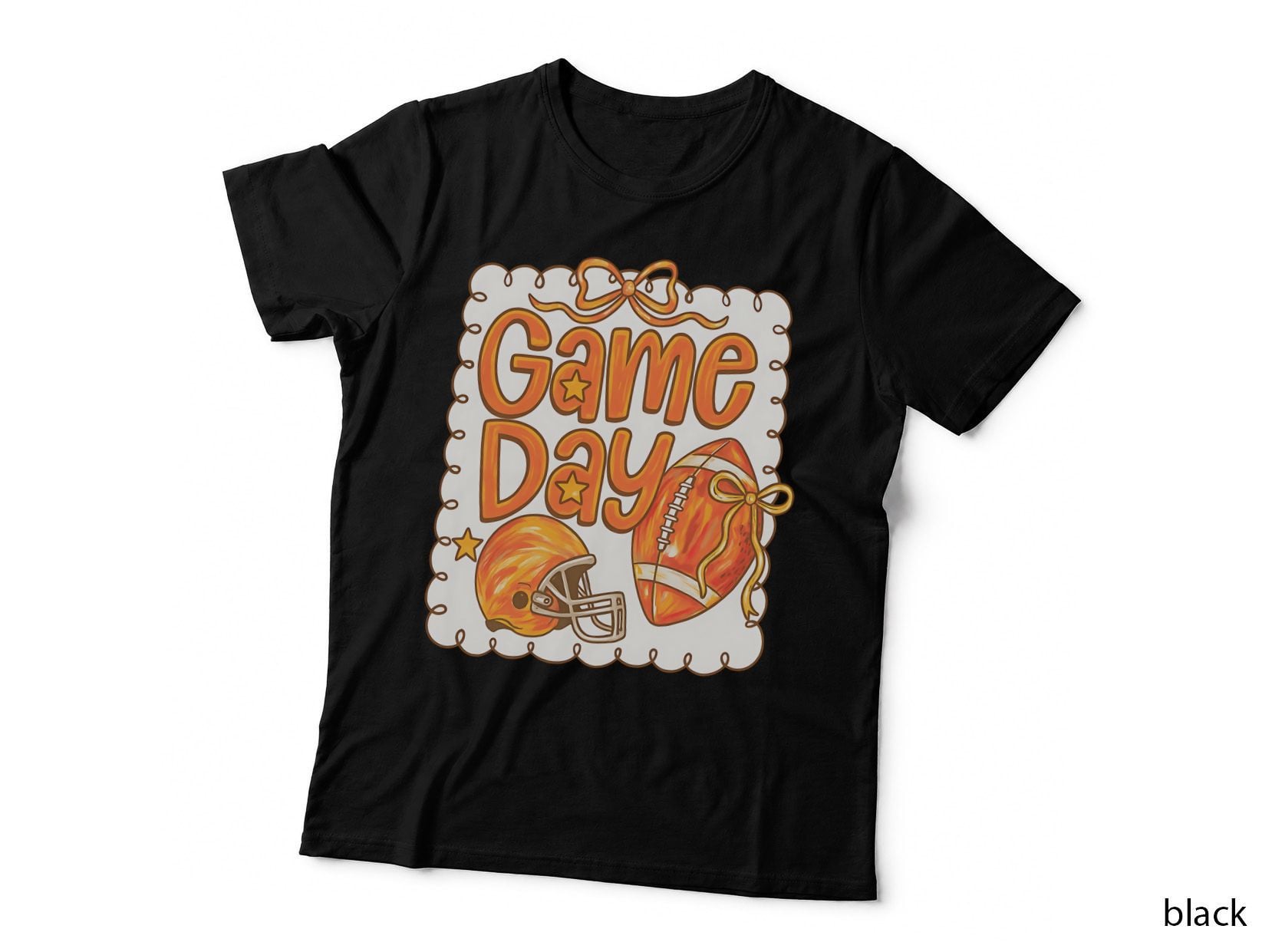 Game Day Football Design T-Shirt, Football Helmet and Ball with Bow Graphic Tee