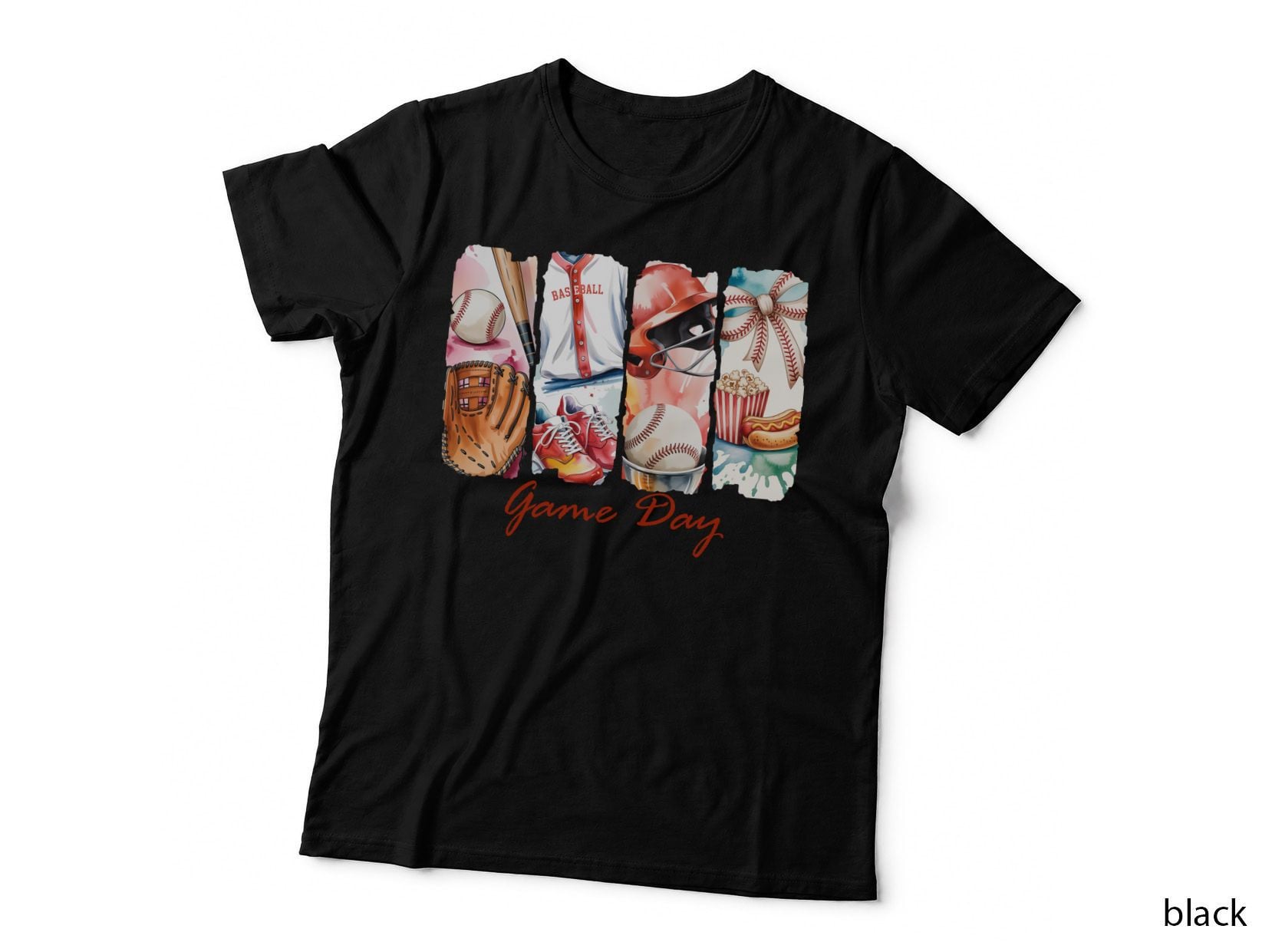 Game Day Football T-Shirt, Baseball Gear Collage Graphic Tee