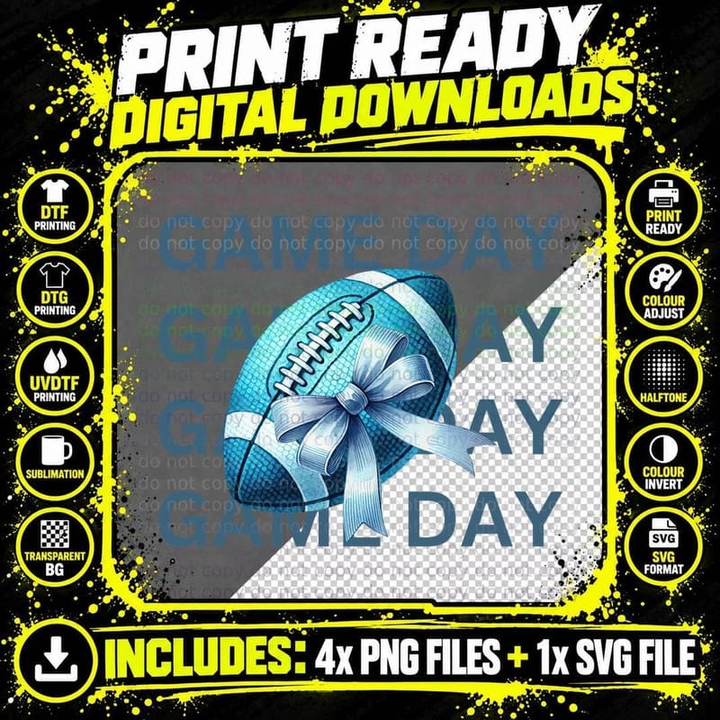 Game Day Football T-Shirt, Blue Football with Ribbon Png SVG Digital Bundle