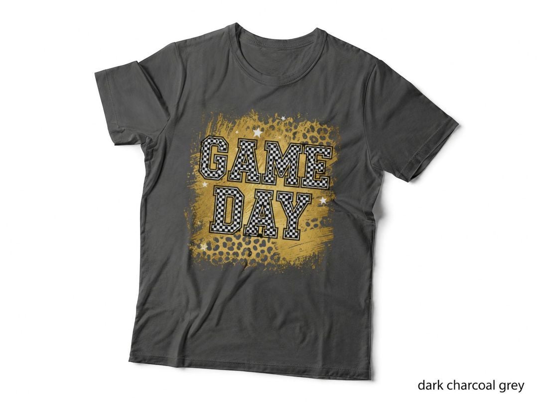 Game Day Football T-Shirt, Checkered Gold Splash Stars Graphic Tee