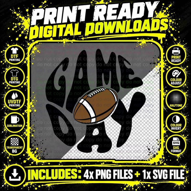 Game Day Football T-Shirt, Football Graphic on Gray Png SVG Digital Bundle
