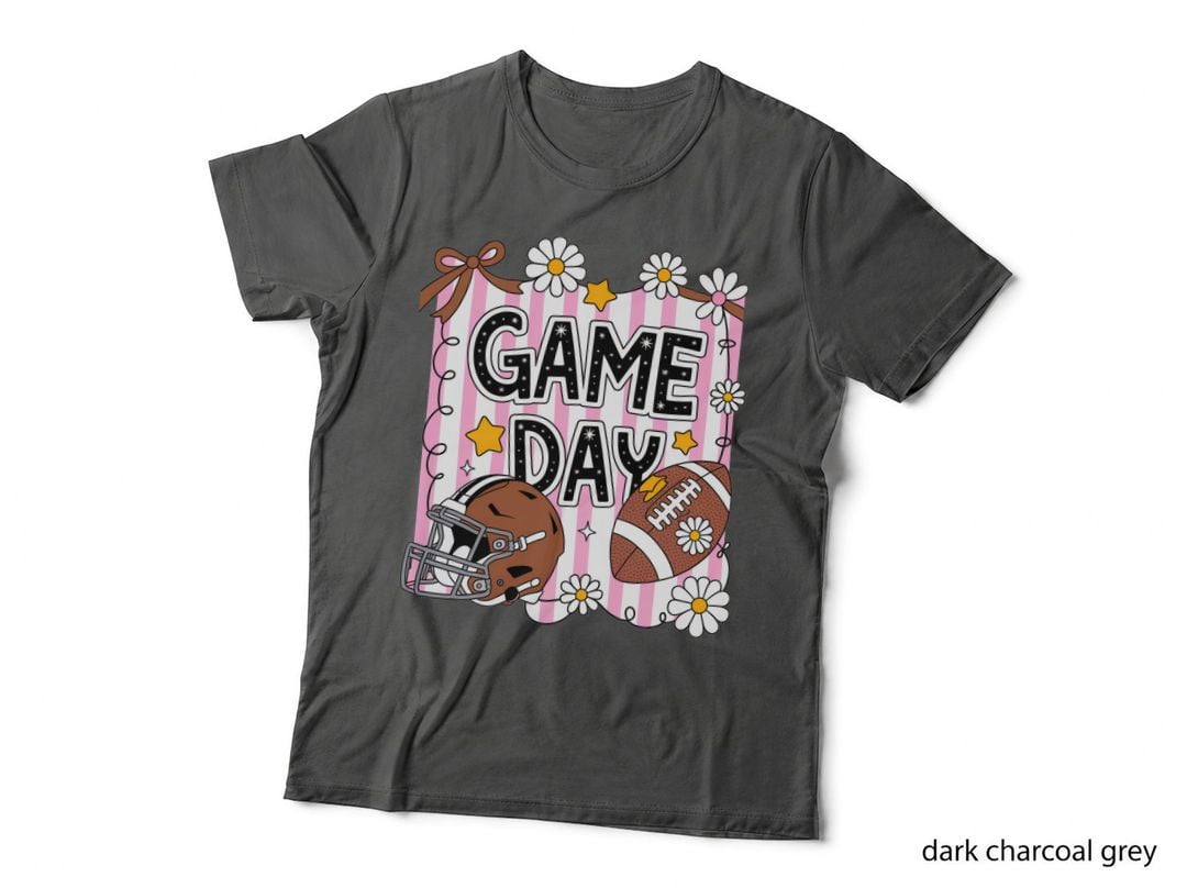 Game Day Football T-Shirt, Football Helmet Ball Flowers Stars Graphic Tee