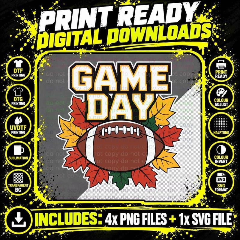 Game Day Football T-Shirt, Football Surrounded by Autumn Png SVG Digital Bundle