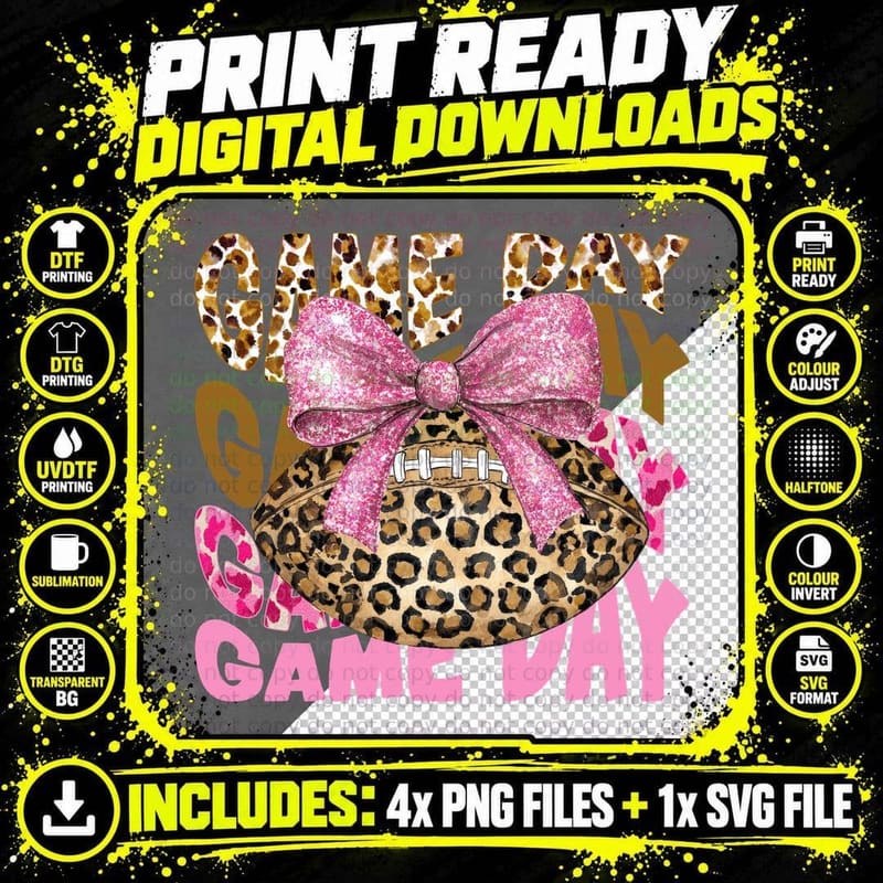 Game Day Football T-Shirt, Leopard Print Football with Png SVG Digital Bundle