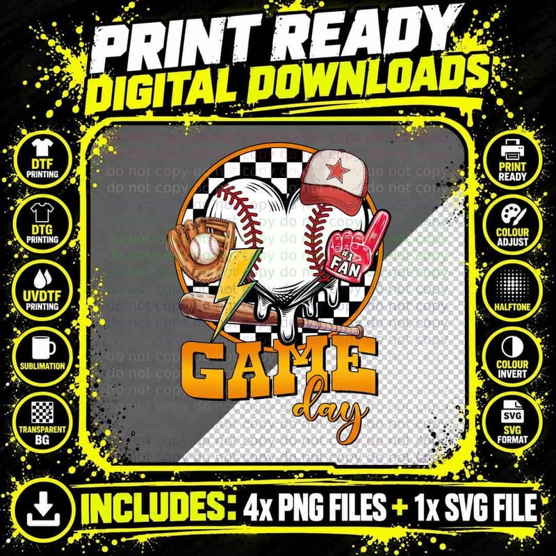 Game Day Softball T-Shirt, Baseball-Themed Heart with Png SVG Digital Bundle