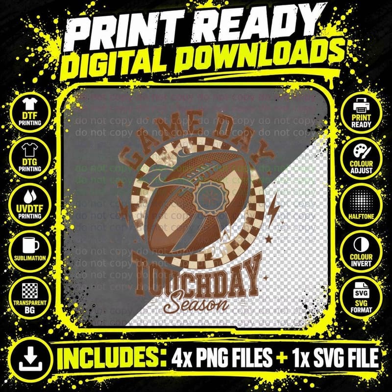 Game Day Touchday Season Football T-Shirt Png SVG Digital Bundle