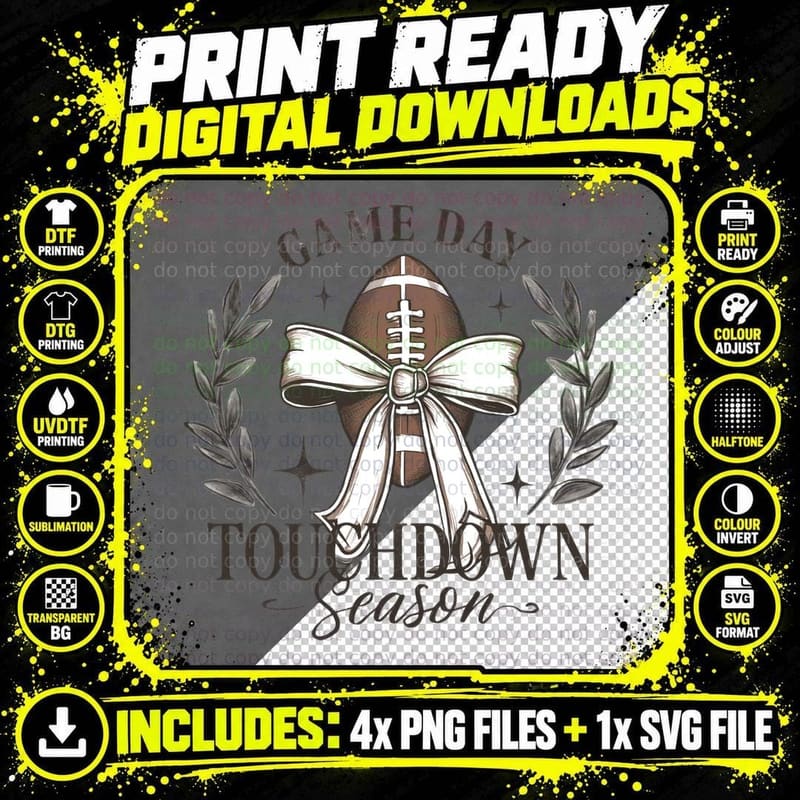 Game Day Touchdown Season Football T-Shirt Png SVG Digital Bundle