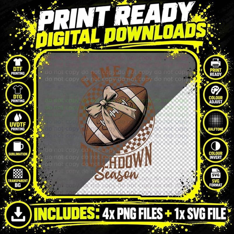 Game Day Touchdown Season Football T-Shirt Png SVG Digital Bundle