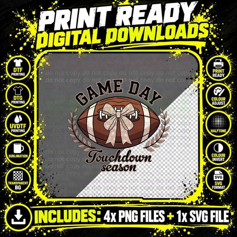 Game Day Touchdown Season Football T-Shirt Png SVG Digital Bundle