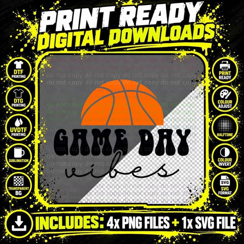 Game Day Vibes Basketball T-Shirt, Basketball-Themed Png SVG Digital Bundle