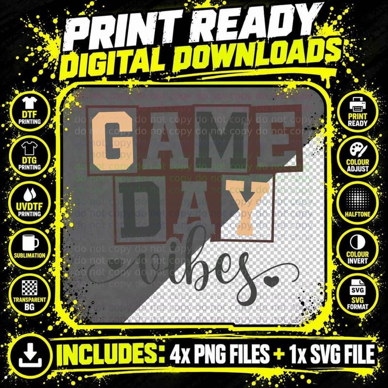 Game Day Vibes Football T-Shirt, Game Day Celebration Png SVG Digital Bundle