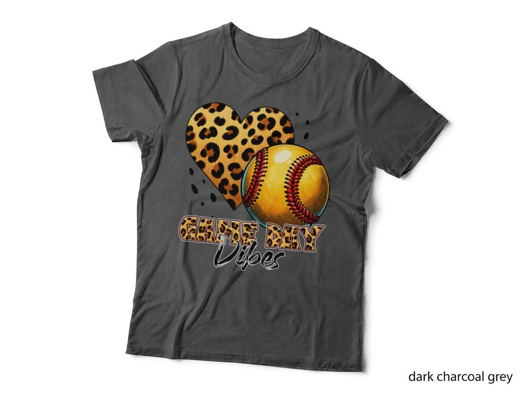 Game Day Vibes Softball T-Shirt, Leopard Heart Baseball Game Day Graphic Tee