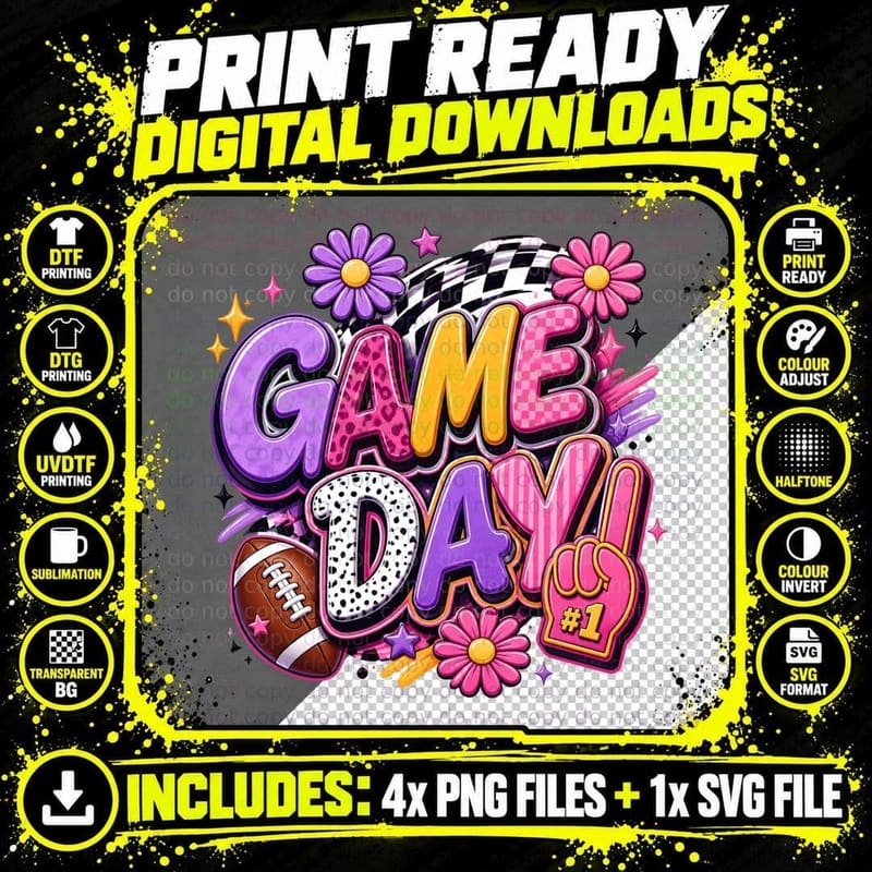 Game Day! Football T-Shirt, Colorful Floral Football Png SVG Digital Bundle