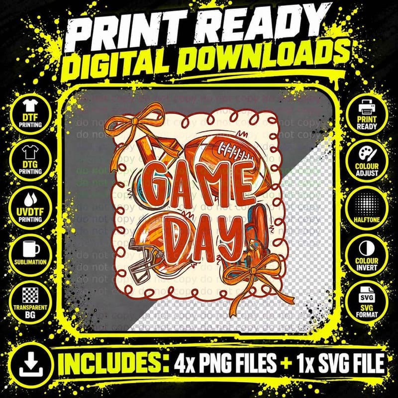 Game Day! Football T-Shirt, Football Helmet and Ball Png SVG Digital Bundle