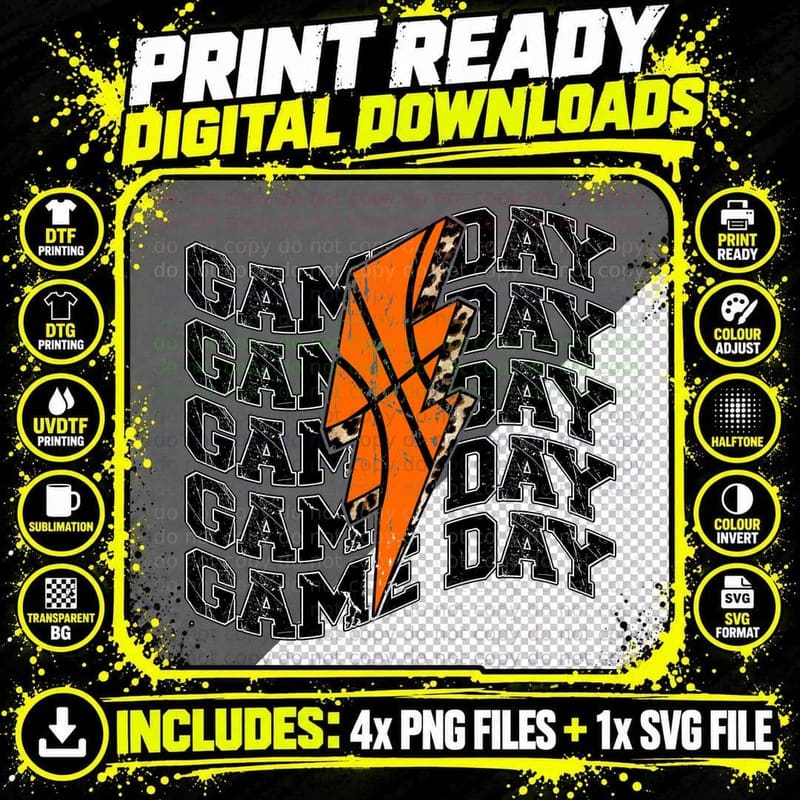 Gameday Basketball T-Shirt, Football-Themed Graphic with Png SVG Digital Bundle