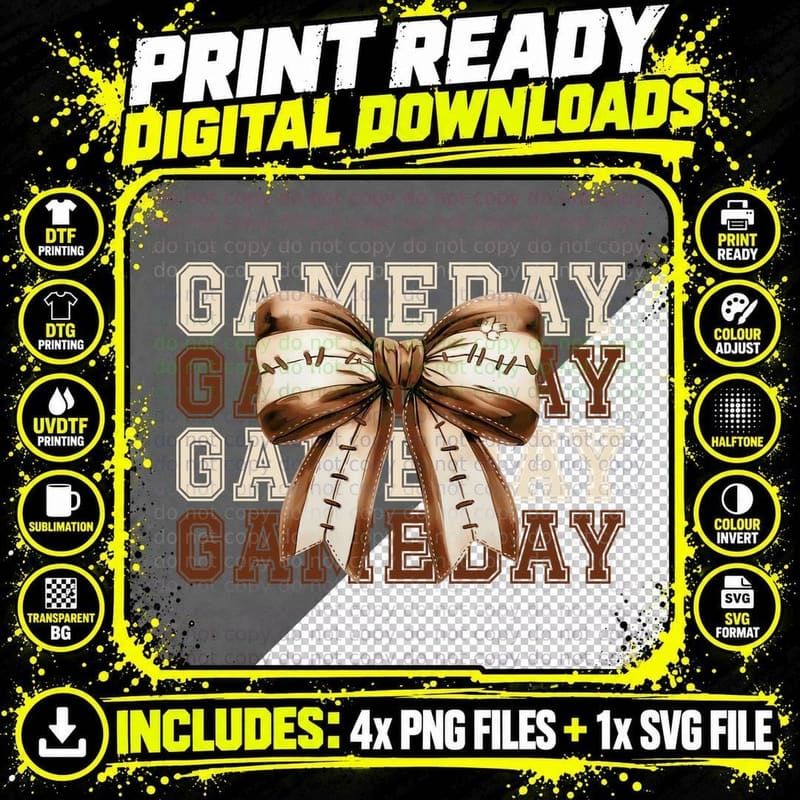 Gameday Football T-Shirt, Football Bow on Game Day Png SVG Digital Bundle