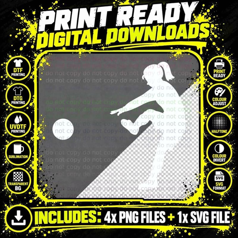 Girl Kicking Soccer Ball Silhouette Soccer T-Shirt Png SVG Digital Bundle