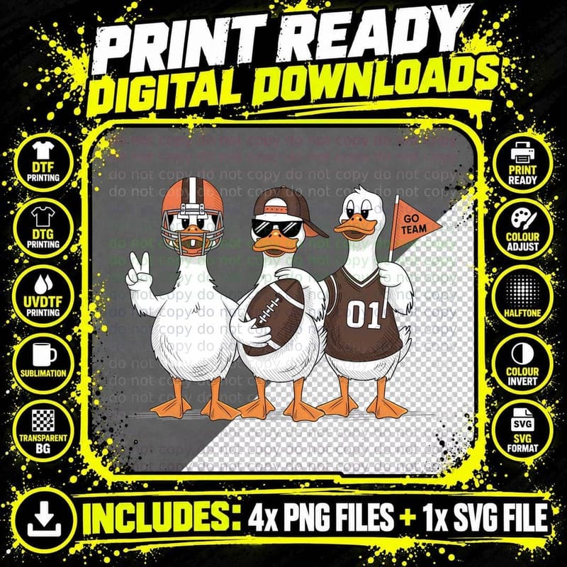 Go Team Funny Goose T-Shirt, Football-Loving Ducks in Png SVG Digital Bundle