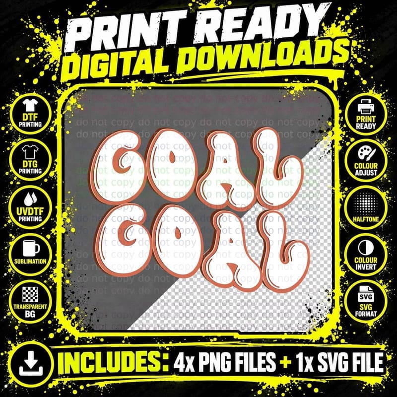 Goal Football T-Shirt, Bold Stylized Lettering on a Png SVG Digital Bundle
