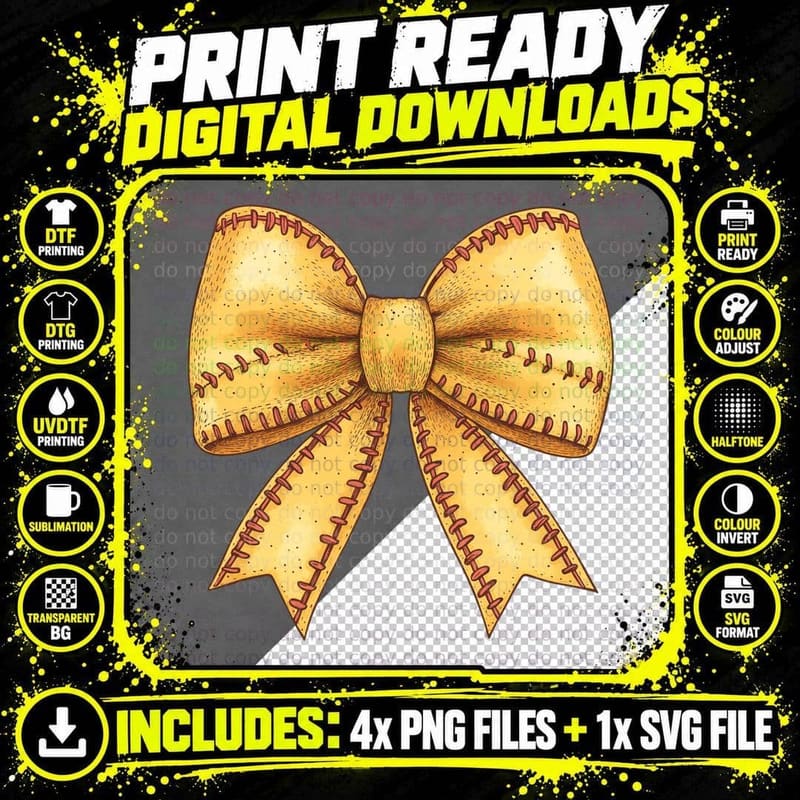 Golden Baseball Bow Tie Design Softball T-Shirt Png SVG Digital Bundle