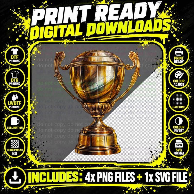 Golden Trophy on Plain Background Football T-Shirt Png SVG Digital Bundle