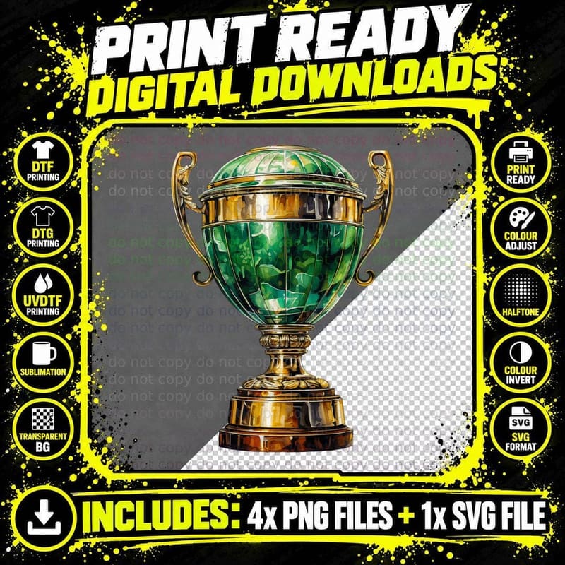 Green Trophy Cup Design Football T-Shirt Png SVG Digital Bundle