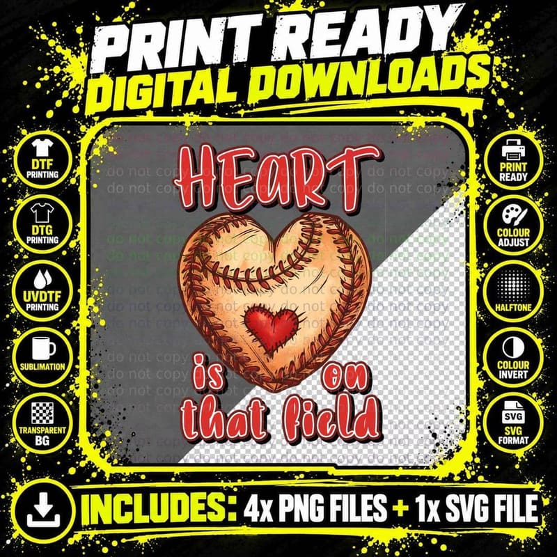 Heart Is on That Field Baseball T-Shirt Png SVG Digital Bundle