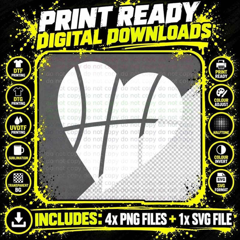 Heart-Shaped Basketball Pattern Basketball T-Shirt Png SVG Digital Bundle