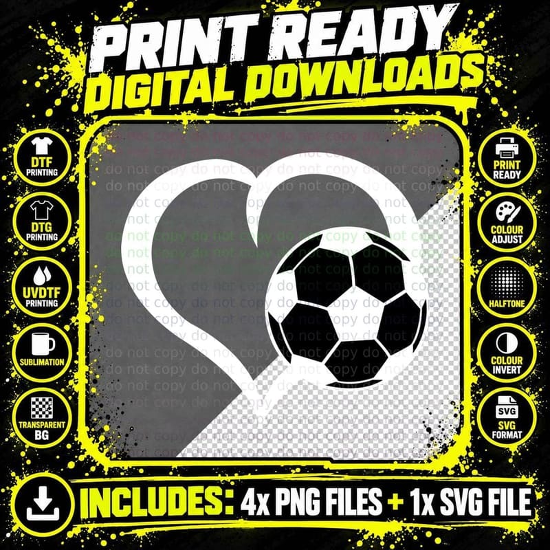 Heart-Shaped Outline with Soccer Ball Soccer T-Shirt Png SVG Digital Bundle