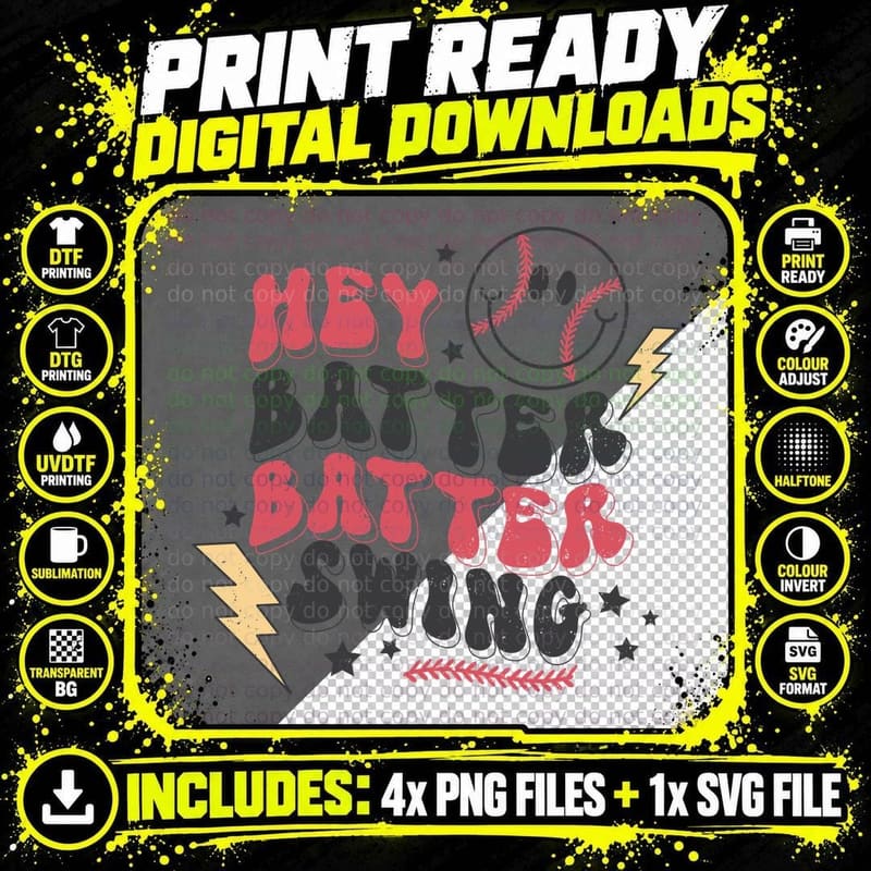 Hey Batter Swing Baseball T-Shirt, Baseball-Themed Png SVG Digital Bundle