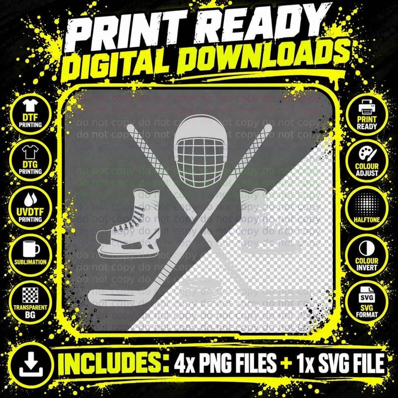 Hockey Gear Silhouette Hockey T-Shirt Png SVG Digital Bundle