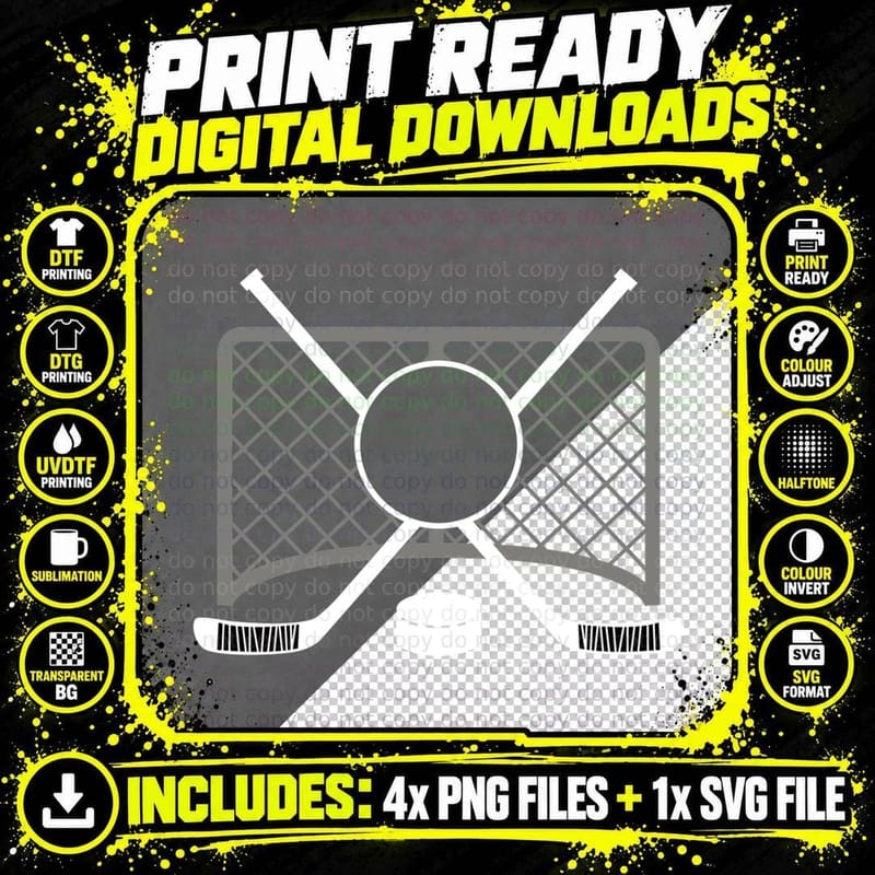 Hockey Goal Puck Sticks Hockey T-Shirt Png SVG Digital Bundle