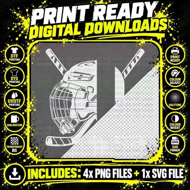 Hockey Goalie Helmet & Sticks Hockey T-Shirt Png SVG Digital Bundle