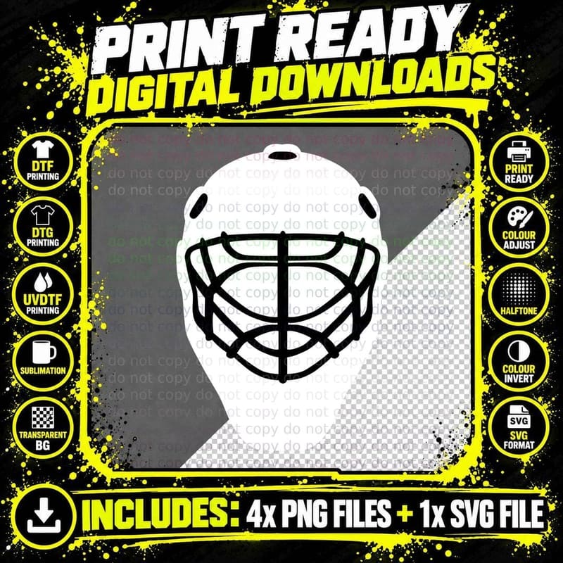 Hockey Goalie Mask Silhouette Hockey T-Shirt Png SVG Digital Bundle