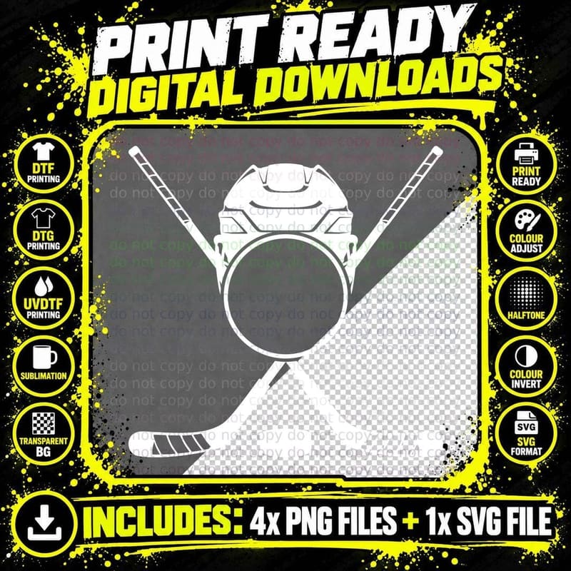 Hockey Helmet & Sticks Hockey T-Shirt Png SVG Digital Bundle