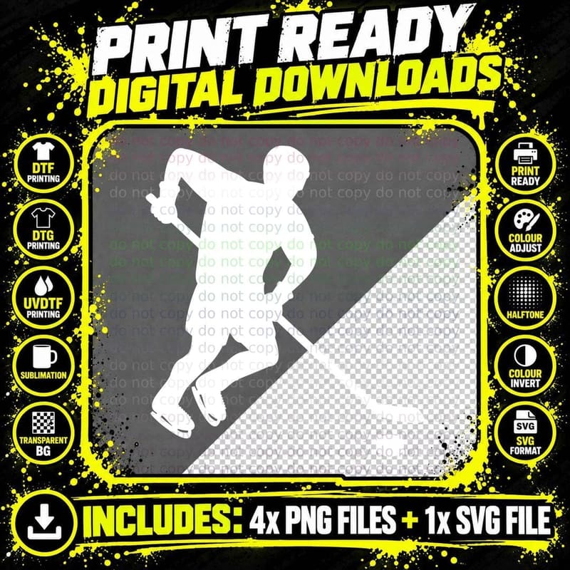 Hockey Player Silhouette Hockey 02 T-Shirt Png SVG Digital Bundle