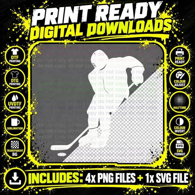Hockey Player Silhouette Hockey T-Shirt Png SVG Digital Bundle