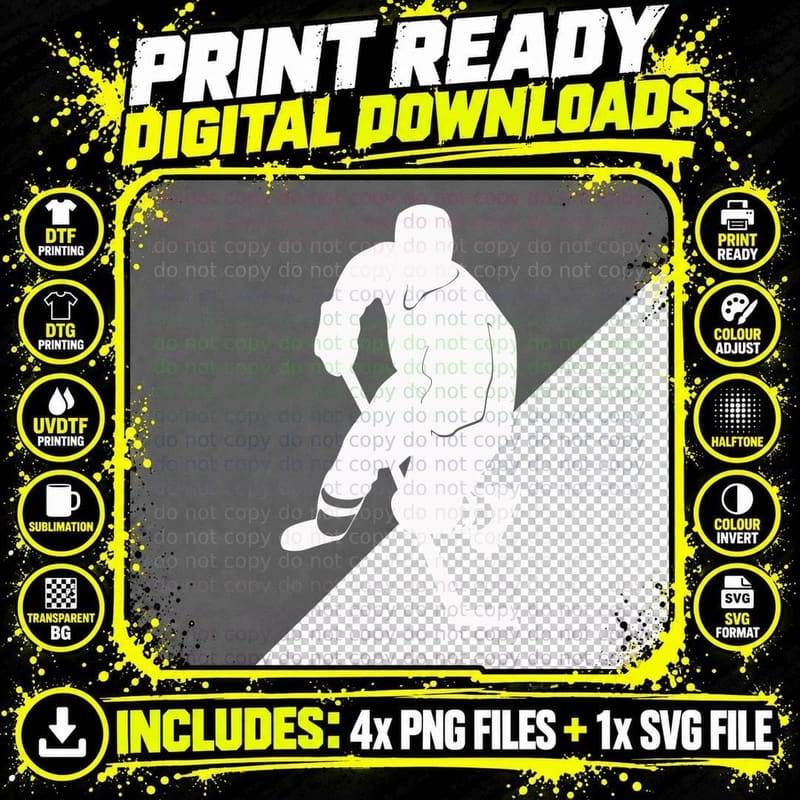 Hockey Player Silhouette Hockey T-Shirt Png SVG Digital Bundle