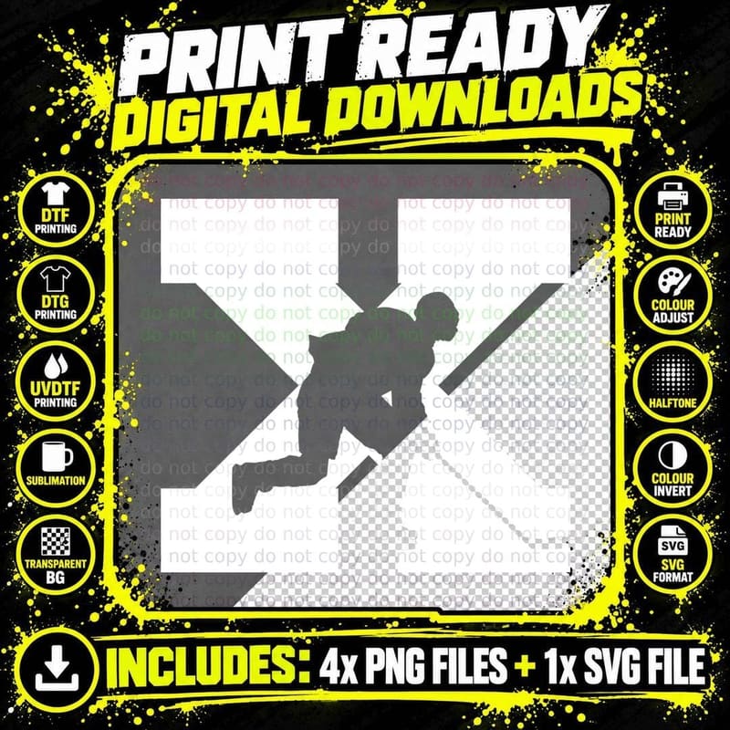 Hockey Player Silhouette in X Shape Hockey T-Shirt Png SVG Digital Bundle