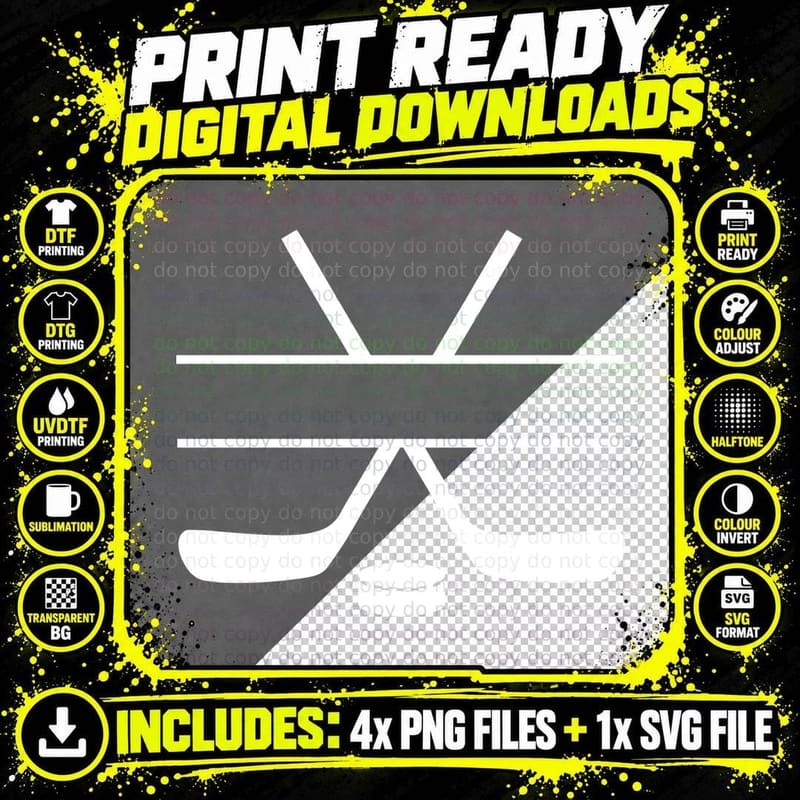 Hockey Sticks Crossed Over Puck Hockey Design T-Shirt Png SVG Digital Bundle