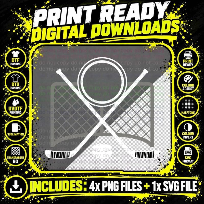 Hockey Sticks Crossed Over Puck Hockey T-Shirt Png SVG Digital Bundle