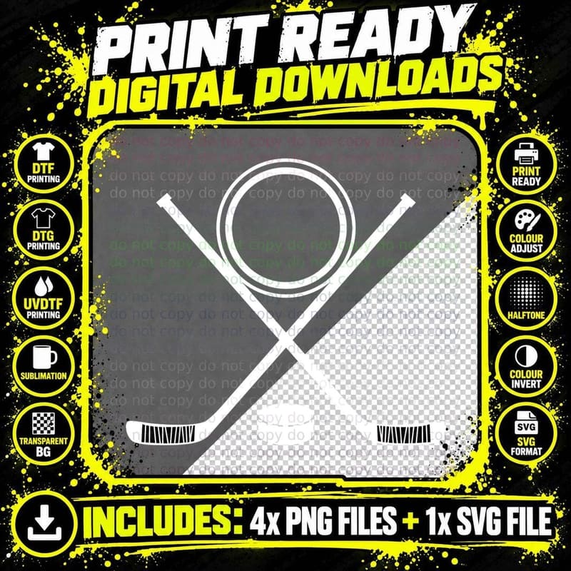 Hockey Sticks Crossed with Puck Hockey Art T-Shirt Png SVG Digital Bundle